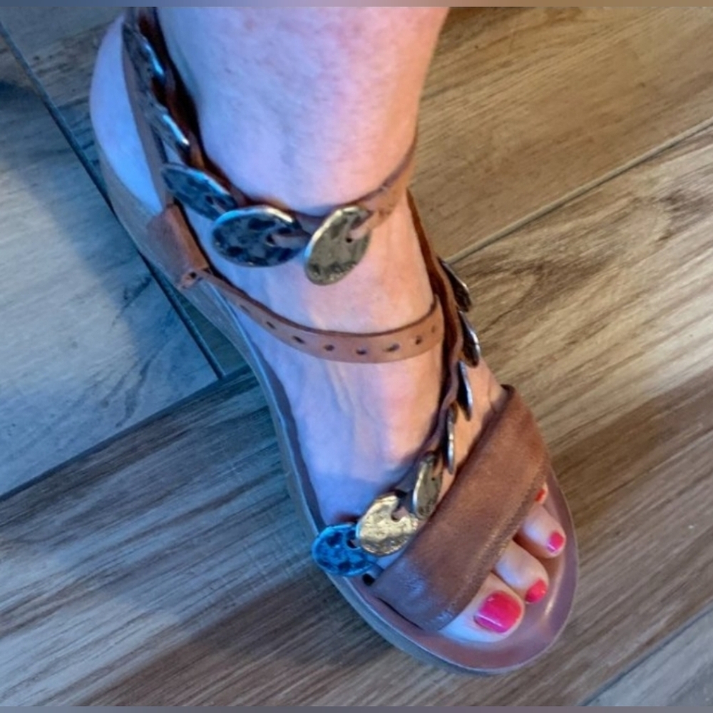 AS 98 Sandals 40 Wedge Leather Tan Sandals Boho Strap Ankle Noah - Picture 6 of 10